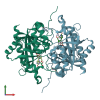PDB entry 3mb8 coloured by chain, front view.