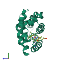PDB entry 3mba coloured by chain, side view.