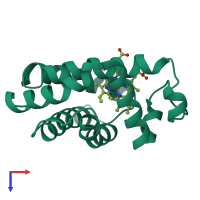 PDB entry 3mba coloured by chain, top view.