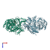 PDB entry 3mbc coloured by chain, top view.