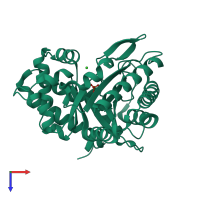PDB entry 3mbd coloured by chain, top view.