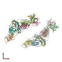 PDB entry 3mbe coloured by chain, front view.