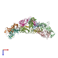 PDB entry 3mbe coloured by chain, top view.