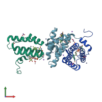 PDB entry 3mbg coloured by chain, front view.
