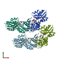 PDB entry 3mbi coloured by chain, front view.