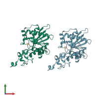 PDB entry 3mbk coloured by chain, front view.