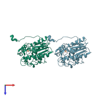 PDB entry 3mbk coloured by chain, top view.