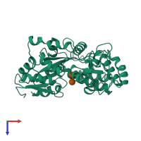 PDB entry 3mbp coloured by chain, top view.
