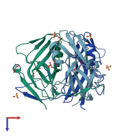 PDB entry 3mbq coloured by chain, top view.