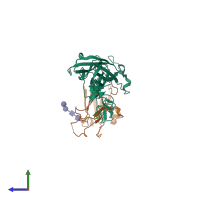 PDB entry 3mbw coloured by chain, side view.