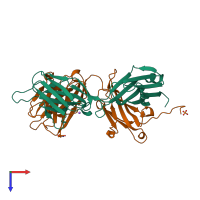 PDB entry 3mbx coloured by chain, top view.