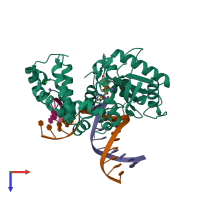PDB entry 3mby coloured by chain, top view.