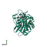 PDB entry 3mbz coloured by chain, side view.