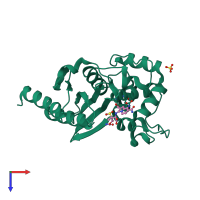 PDB entry 3mbz coloured by chain, top view.