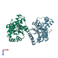 PDB entry 3mc1 coloured by chain, top view.