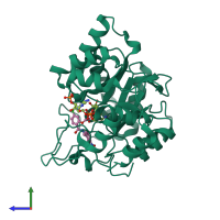 PDB entry 3mc5 coloured by chain, side view.