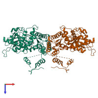 PDB entry 3mc6 coloured by chain, top view.