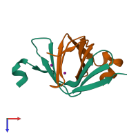 PDB entry 3mcb coloured by chain, top view.