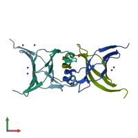 PDB entry 3mce coloured by chain, front view.