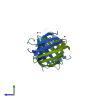 PDB entry 3mce coloured by chain, side view.