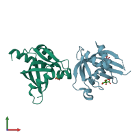 PDB entry 3mcf coloured by chain, front view.