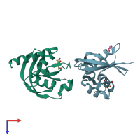 PDB entry 3mcf coloured by chain, top view.