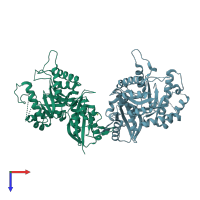 PDB entry 3mcm coloured by chain, top view.