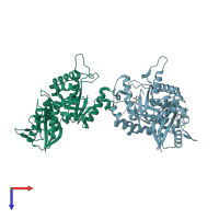 PDB entry 3mcn coloured by chain, top view.