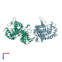 PDB entry 3mco coloured by chain, top view.