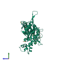 PDB entry 3mcp coloured by chain, side view.