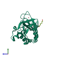 PDB entry 3mcr coloured by chain, side view.