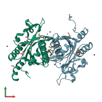 PDB entry 3mcw coloured by chain, front view.