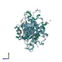 PDB entry 3mcw coloured by chain, side view.