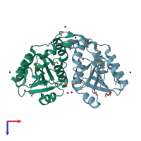 PDB entry 3mcw coloured by chain, top view.