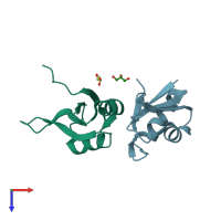 PDB entry 3md1 coloured by chain, top view.