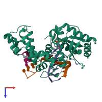 PDB entry 3mda coloured by chain, top view.