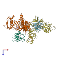 PDB entry 3mdb coloured by chain, top view.