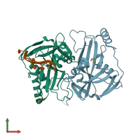 PDB entry 3mdg coloured by chain, front view.