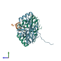 PDB entry 3mdi coloured by chain, side view.