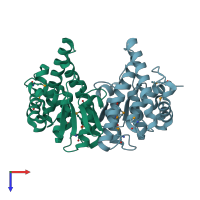 PDB entry 3mdk coloured by chain, top view.