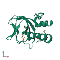 PDB entry 3mdp coloured by chain, front view.