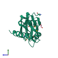 PDB entry 3mdp coloured by chain, side view.