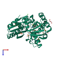 PDB entry 3mdq coloured by chain, top view.