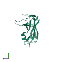 PDB entry 3mdx coloured by chain, side view.