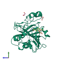 PDB entry 3mdz coloured by chain, side view.