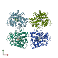 PDB entry 3me6 coloured by chain, front view.