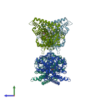 PDB entry 3me6 coloured by chain, side view.