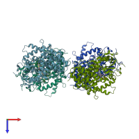 PDB entry 3me6 coloured by chain, top view.