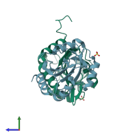 PDB entry 3me7 coloured by chain, side view.