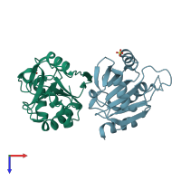 PDB entry 3me7 coloured by chain, top view.
